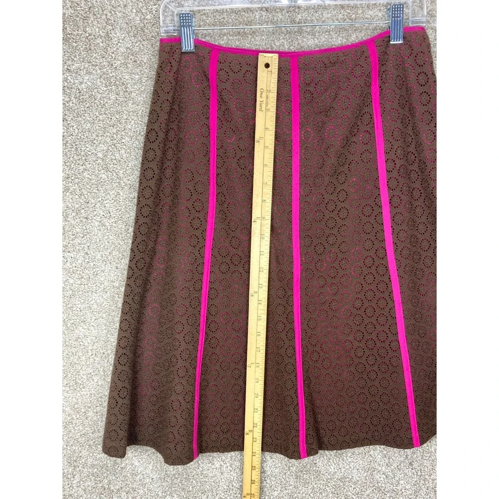 Peck & Peck Eyelet Lace A-Line Skirt Womens 10 Brown Pink Cotton Office Casual